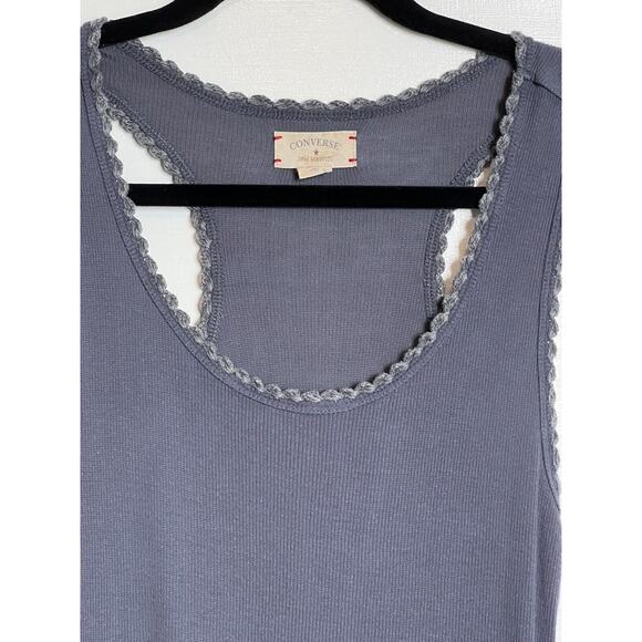 Converse One Star Joh Varvatos Racerback Tank Top Blue Lace Trim Ribbed Casual S - Picture 3 of 6